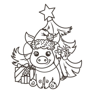 Çizgi film bebek domuz ile mutlu 2019 yılbaşı kartı. Tatil küçük simge.