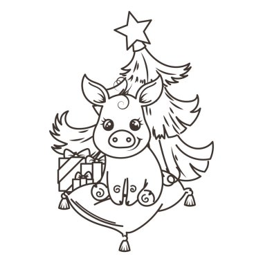 Çizgi film bebek domuz ile mutlu 2019 yılbaşı kartı. Tatil küçük simge.