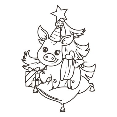 Çizgi film bebek domuz ile mutlu 2019 yılbaşı kartı. Tatil küçük simge.