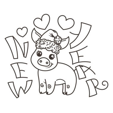 Çizgi film bebek domuz ile mutlu 2019 yılbaşı kartı. Tatil küçük simge.