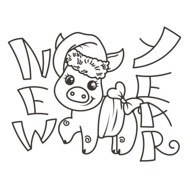 Çizgi film bebek domuz ile mutlu 2019 yılbaşı kartı. Tatil küçük simge.