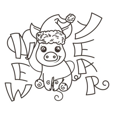 Çizgi film bebek domuz ile mutlu 2019 yılbaşı kartı. Tatil küçük simge.