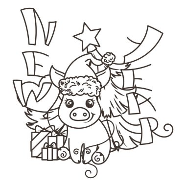 Çizgi film bebek domuz ile mutlu 2019 yılbaşı kartı. Tatil küçük simge.