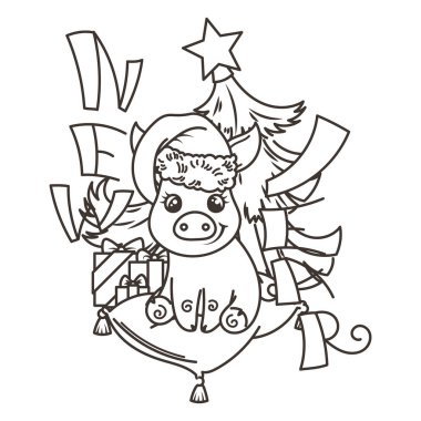 Çizgi film bebek domuz ile mutlu 2019 yılbaşı kartı. Tatil küçük simge.