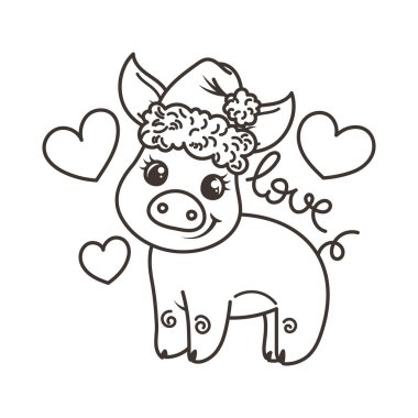 Çizgi film bebek domuz ile mutlu 2019 yılbaşı kartı. Tatil küçük simge.