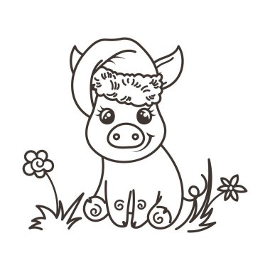 Çizgi film bebek domuz ile mutlu 2019 yılbaşı kartı. Tatil küçük simge.