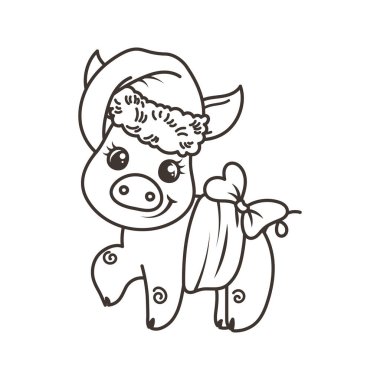 Çizgi film bebek domuz ile mutlu 2019 yılbaşı kartı. Tatil küçük simge.