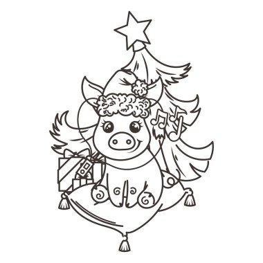 Çizgi film bebek domuz ile mutlu 2019 yılbaşı kartı. Tatil küçük simge.