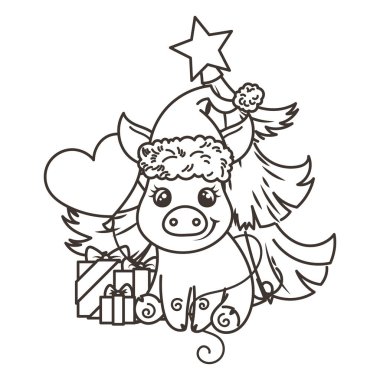 Çizgi film bebek domuz ile mutlu 2019 yılbaşı kartı. Tatil küçük simge.