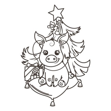 Çizgi film bebek domuz ile mutlu 2019 yılbaşı kartı. Tatil küçük simge.