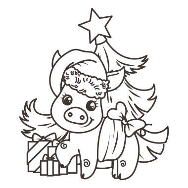 Çizgi film bebek domuz ile mutlu 2019 yılbaşı kartı. Tatil küçük simge.