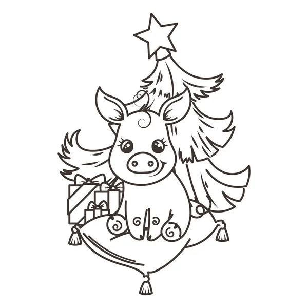 Çizgi film bebek domuz ile mutlu 2019 yılbaşı kartı. Tatil küçük simge.