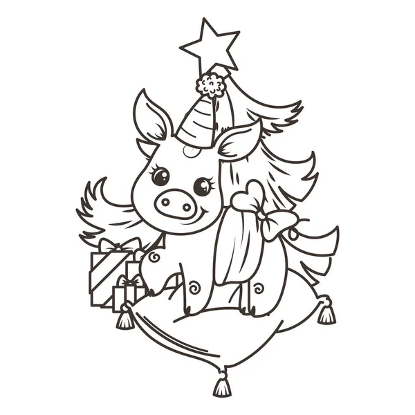 Çizgi film bebek domuz ile mutlu 2019 yılbaşı kartı. Tatil küçük simge.