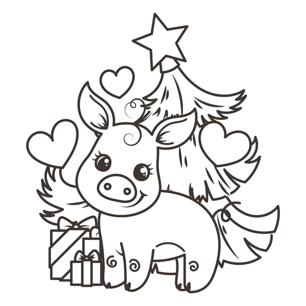 Çizgi film bebek domuz ile mutlu 2019 yılbaşı kartı. Tatil küçük simge.