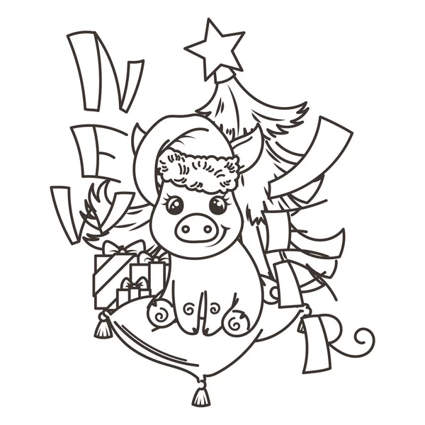 Çizgi film bebek domuz ile mutlu 2019 yılbaşı kartı. Tatil küçük simge.