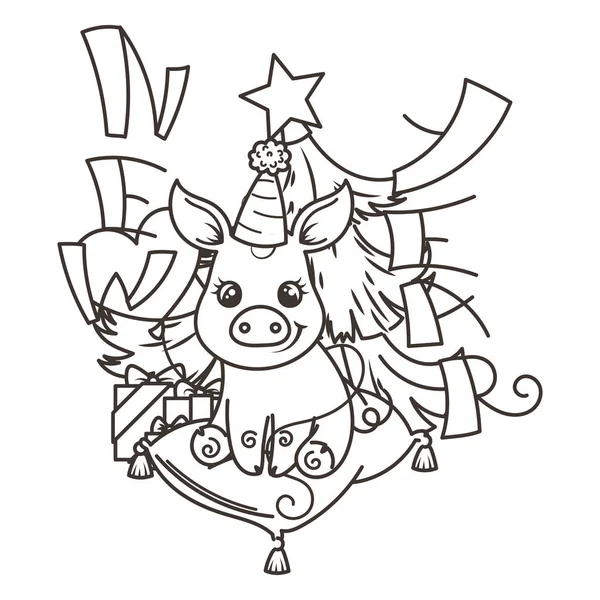 Çizgi film bebek domuz ile mutlu 2019 yılbaşı kartı. Tatil küçük simge.