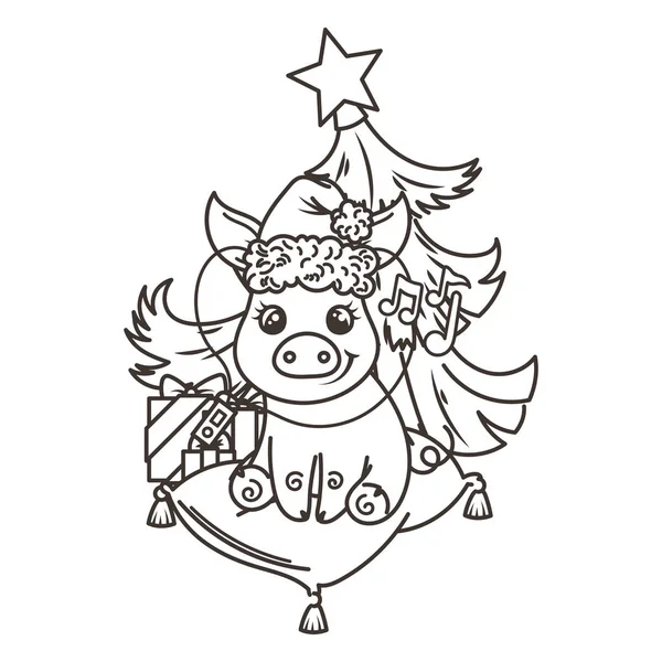 Çizgi film bebek domuz ile mutlu 2019 yılbaşı kartı. Tatil küçük simge.