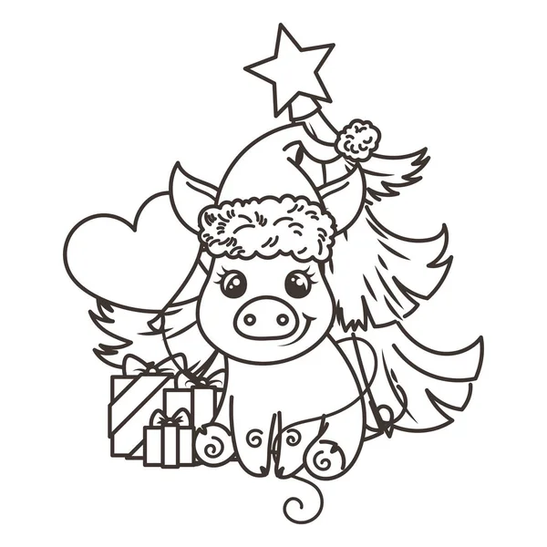 Çizgi film bebek domuz ile mutlu 2019 yılbaşı kartı. Tatil küçük simge.