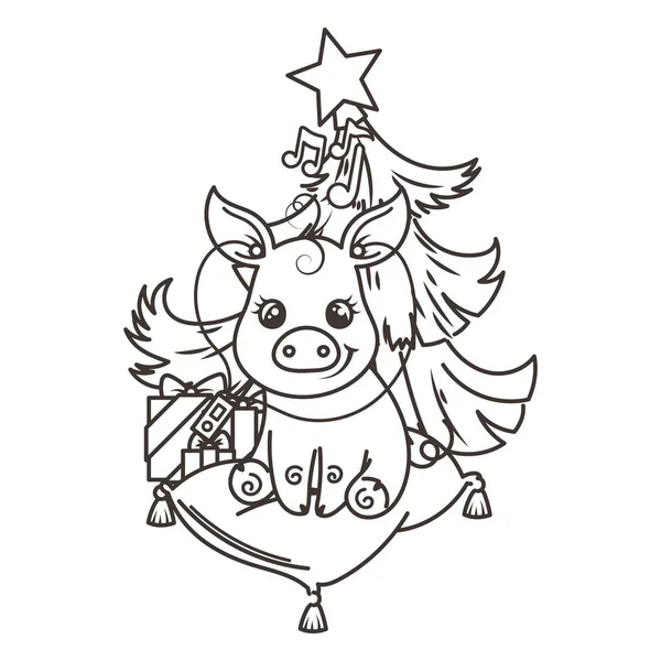 Çizgi film bebek domuz ile mutlu 2019 yılbaşı kartı. Tatil küçük simge.