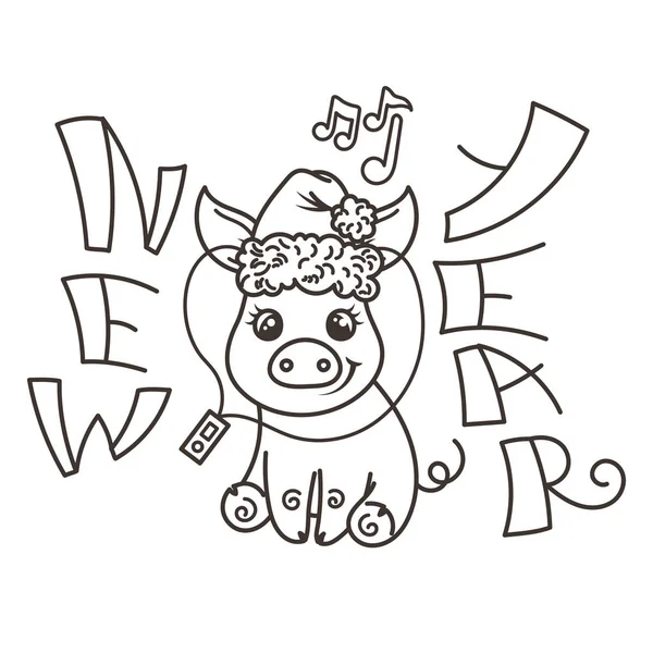 Feliz Ano Novo 2019 cartão com cartoon bebê porco. Pequeno símbolo de férias . —  Vetores de Stock