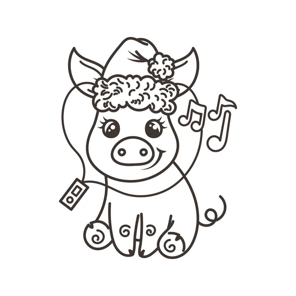 Ευτυχισμένο νέο έτος 2019 κάρτα με κινούμενα σχέδια γουρούνι μωρό. Μικρό σύμβολο των διακοπών. — Διανυσματικό Αρχείο