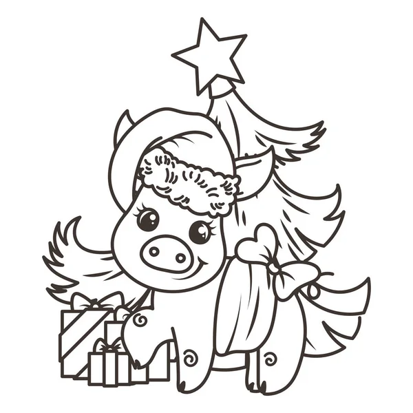 Çizgi film bebek domuz ile mutlu 2019 yılbaşı kartı. Tatil küçük simge.