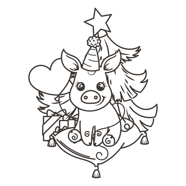 Çizgi film bebek domuz ile mutlu 2019 yılbaşı kartı. Tatil küçük simge.