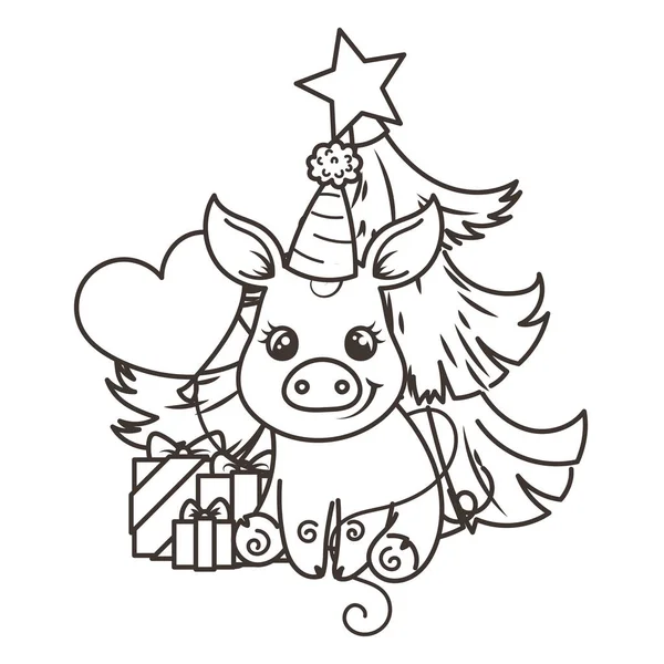 Çizgi film bebek domuz ile mutlu 2019 yılbaşı kartı. Tatil küçük simge.