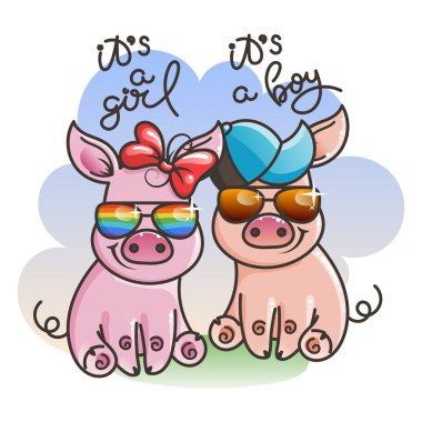 Sevimli çizgi bebek domuz serin gökkuşağı gözlük