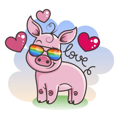 Sevimli çizgi bebek domuz serin gökkuşağı gözlük