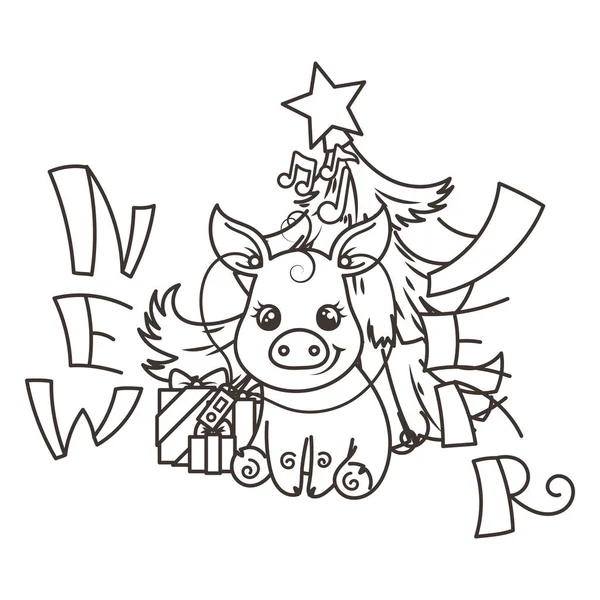 Çizgi film bebek domuz ile mutlu 2019 yılbaşı kartı. Tatil küçük simge.