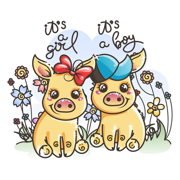 Desenhos animados bonitos porcos dourados do bebê no amor —  Vetores de Stock