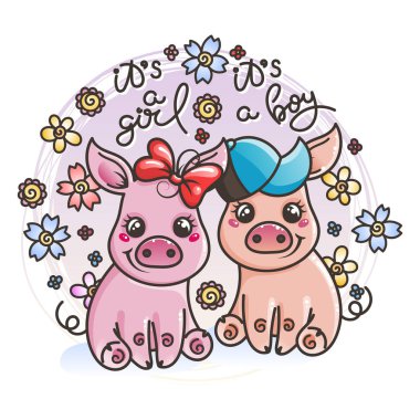 Sevimli çizgi bebek domuz aşık