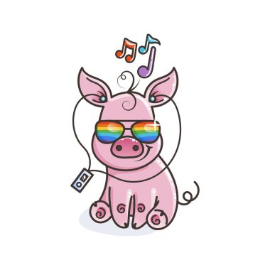 Sevimli çizgi bebek domuz serin gökkuşağı gözlük