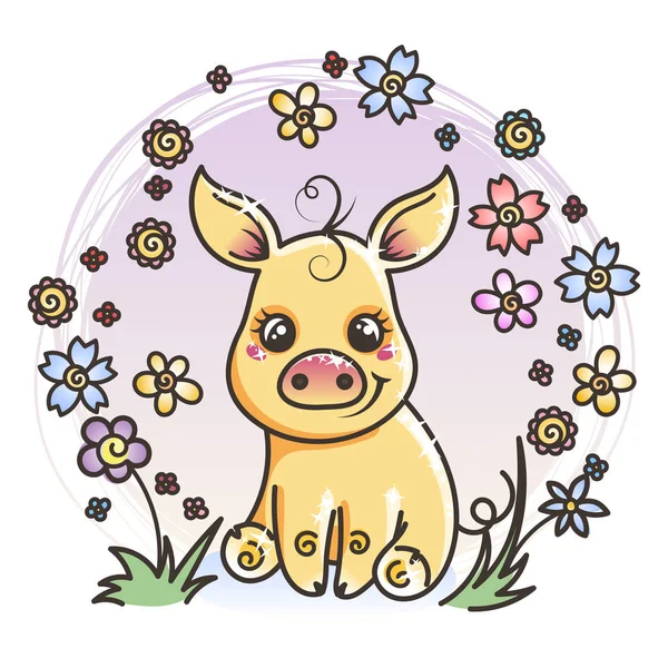 Cute cartoon golden baby pig in love — Stock Vector