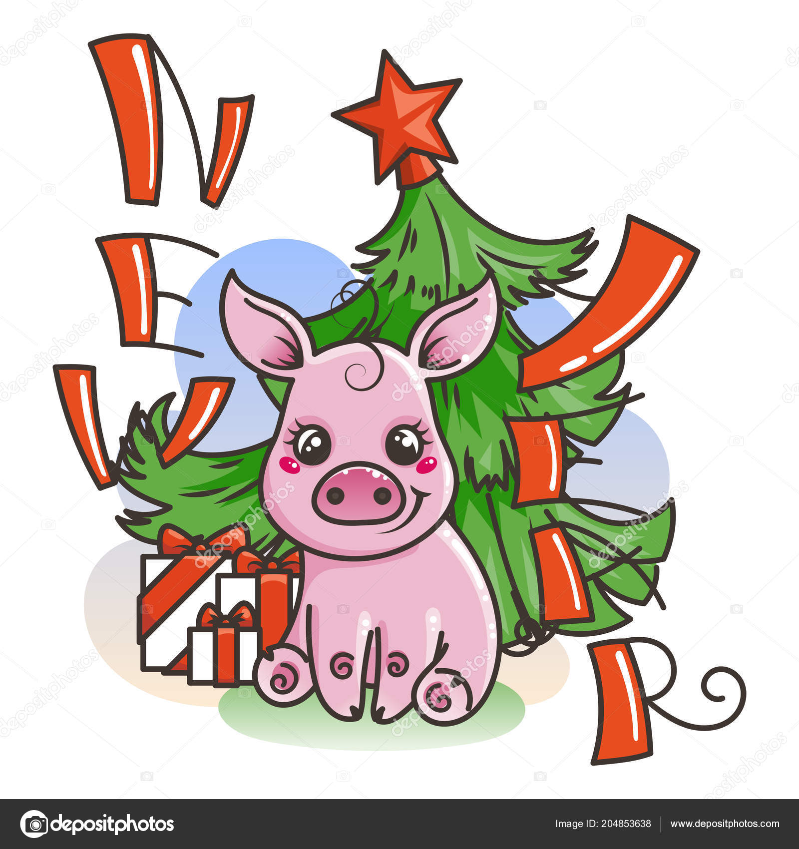 Happy New 2019 Year card with cartoon baby pig Small vector symbol of holiday — Wektor od Drekhann