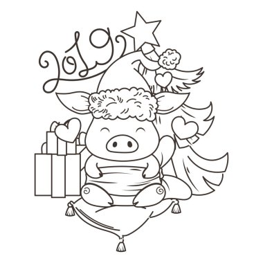 Sevimli çizgi domuz aşık. Yeni 2019 yılı sembolü