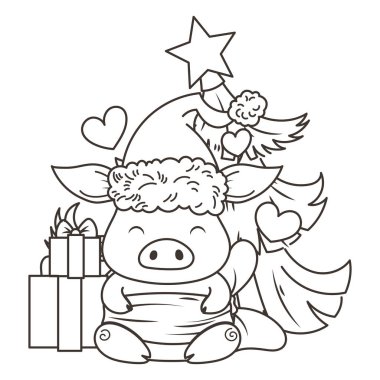 Sevimli çizgi domuz aşık. Yeni 2019 yılı sembolü