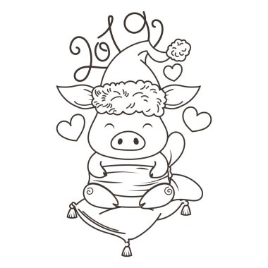 Sevimli çizgi domuz aşık. Yeni 2019 yılı sembolü