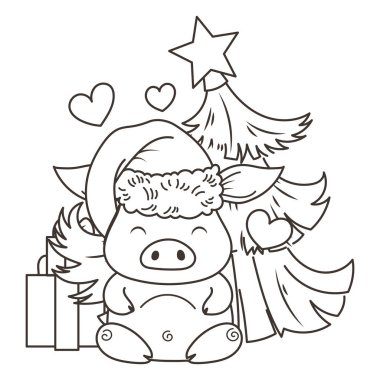 Sevimli çizgi domuz aşık. Yeni 2019 yılı sembolü