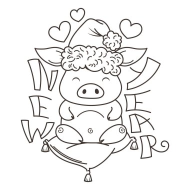 Sevimli çizgi domuz aşık. Yeni 2019 yılı sembolü