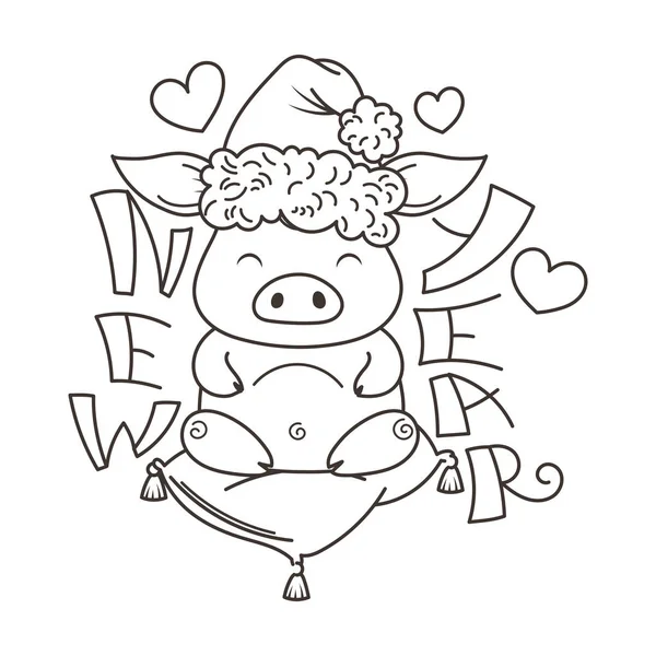 Sevimli çizgi domuz aşık. Yeni 2019 yılı sembolü