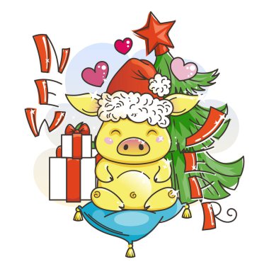 Sevimli çizgi domuz aşık. Yeni 2019 yılı sembolü