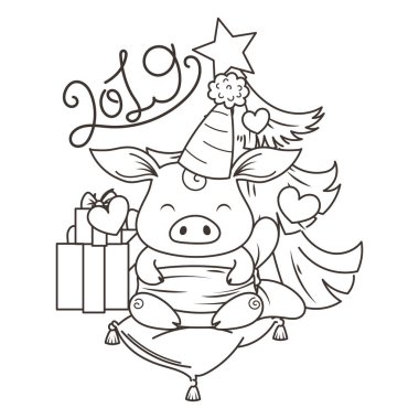 Sevimli çizgi domuz aşık. Yeni 2019 yılı sembolü