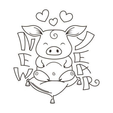 Sevimli çizgi domuz aşık. Yeni 2019 yılı sembolü