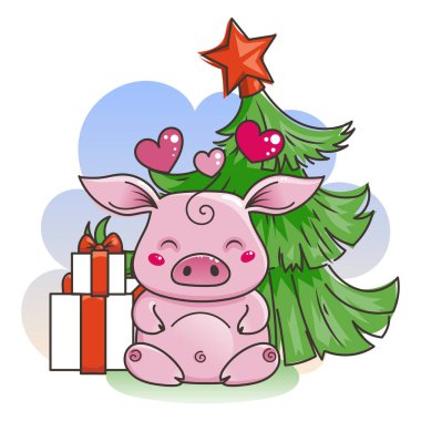 Sevimli çizgi domuz aşık. Yeni 2019 yılı sembolü