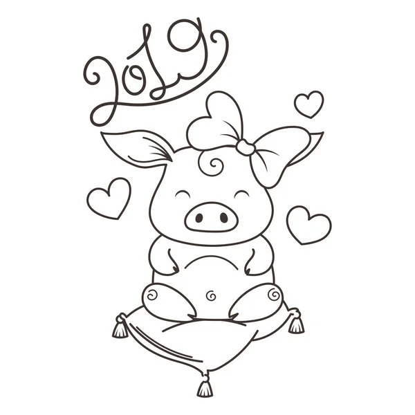 Cute cartoon pig in love. Symbol of New 2019 Year — Stock Vector