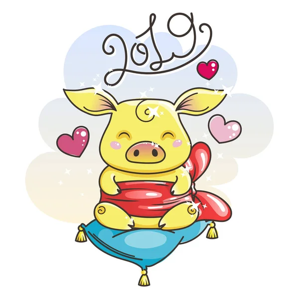 Joli cochon de dessin animé amoureux. Symbole de la nouvelle année 2019 — Image vectorielle