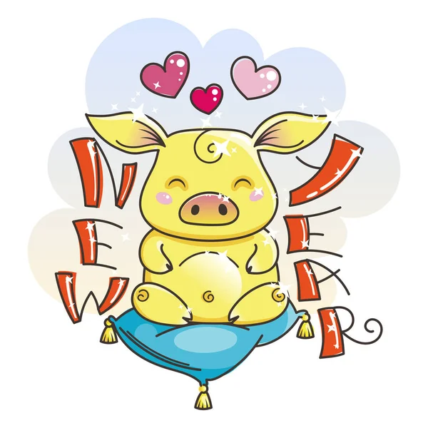 Porco de desenho animado bonito no amor. Símbolo do Ano Novo 2019 —  Vetores de Stock
