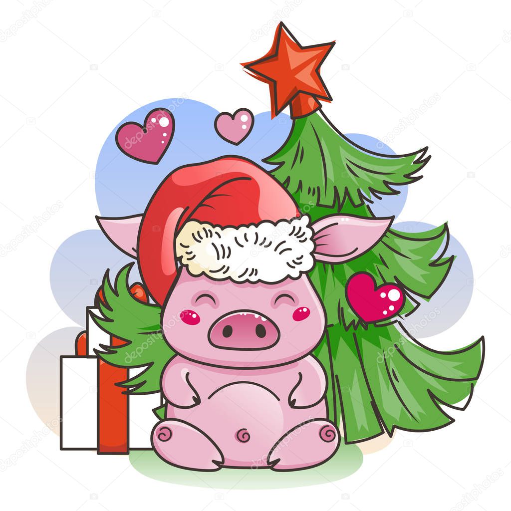 Cute cartoon pig in love. Symbol of New 2019 Year